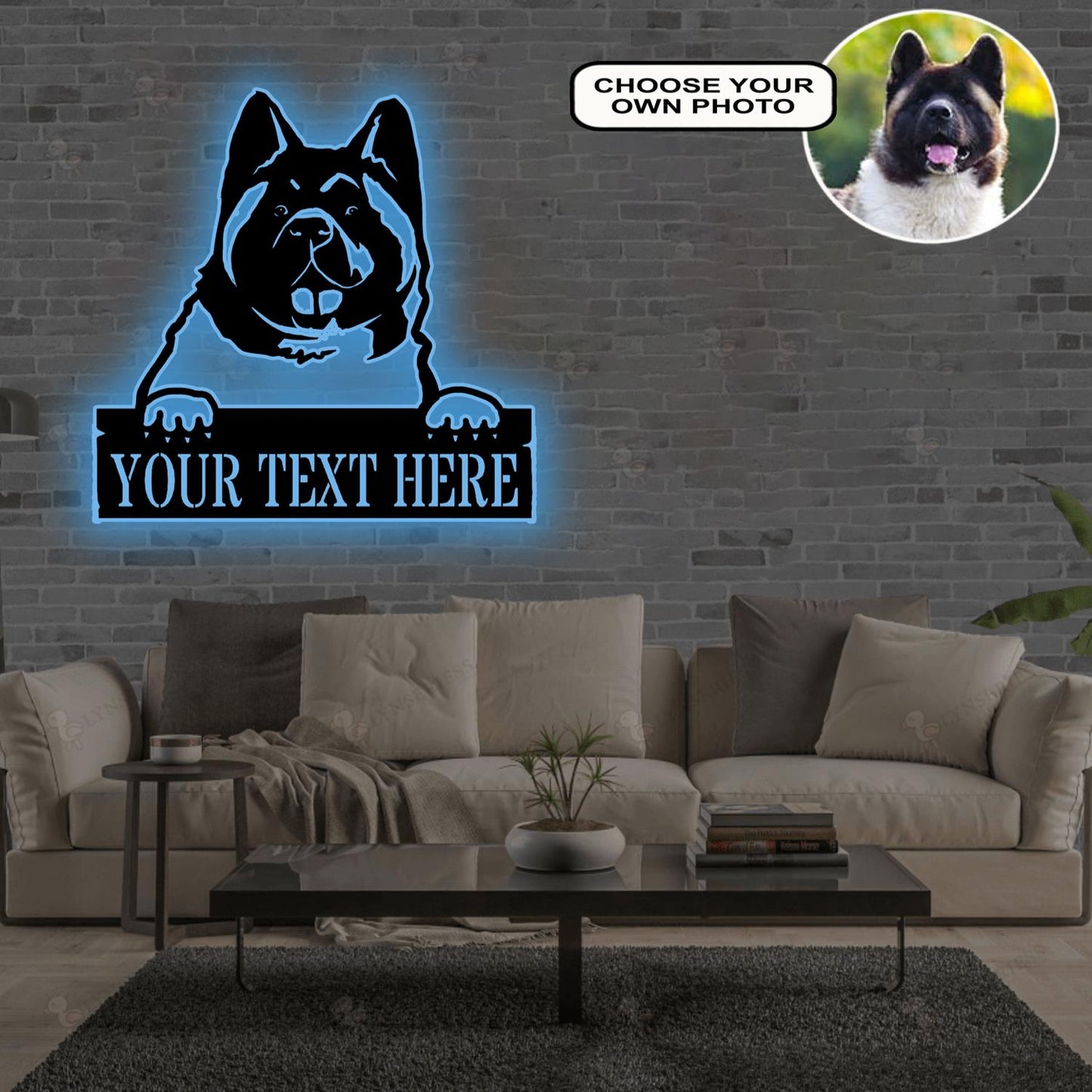 Personalized Akita Dog Metal Sign Led Lights Custom Name Photo