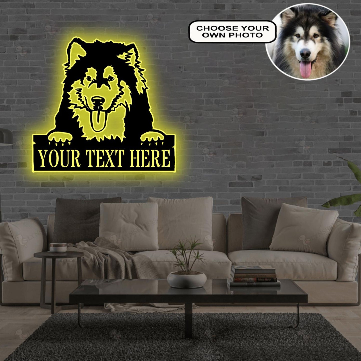 Personalized Alaskan malamute Dog Metal Sign Led Lights Custom Name Photo