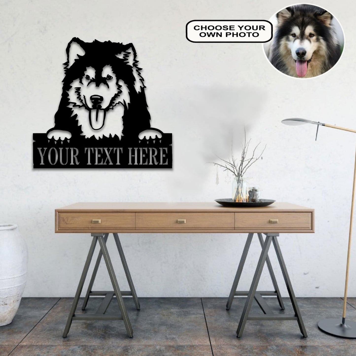 Personalized Alaskan malamute Dog Metal Sign Led Lights Custom Name Photo