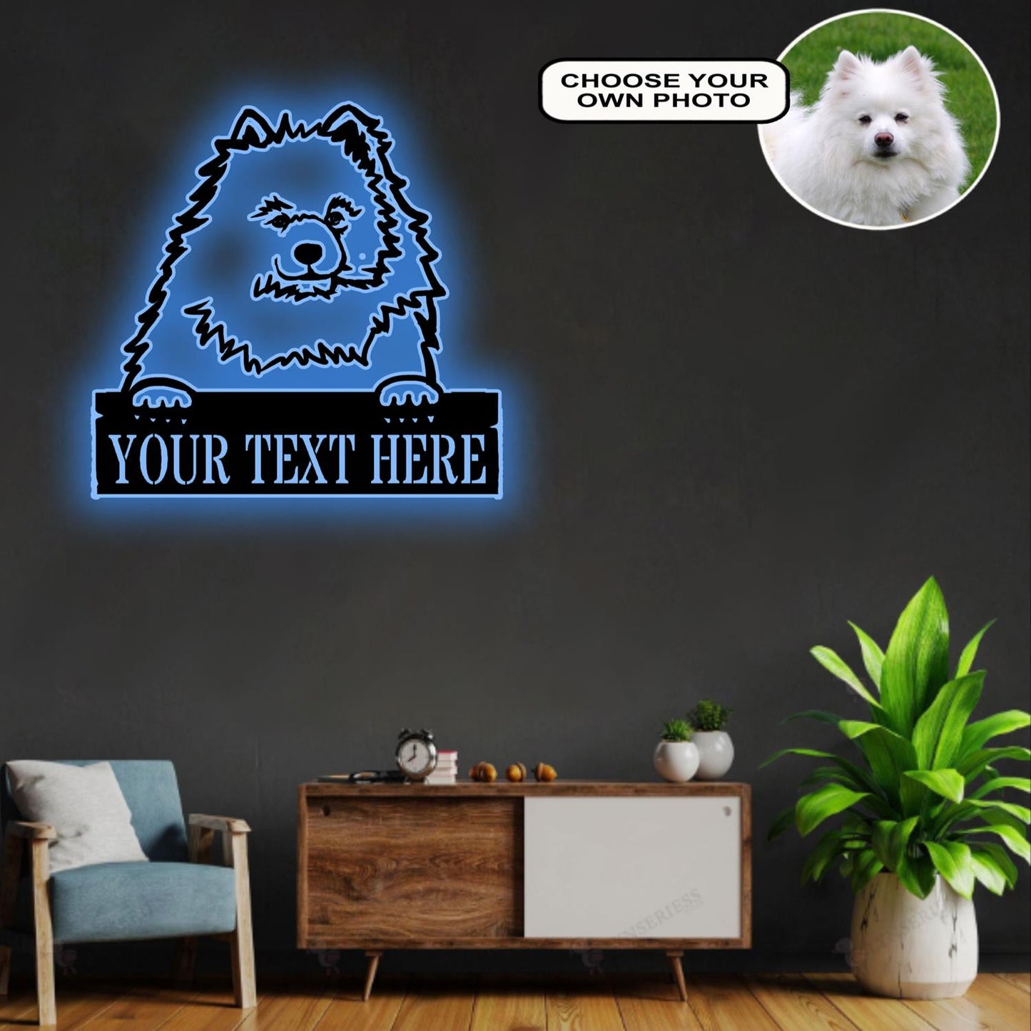 Personalized American eskimos Dog Metal Sign Led Lights Custom Name Photo