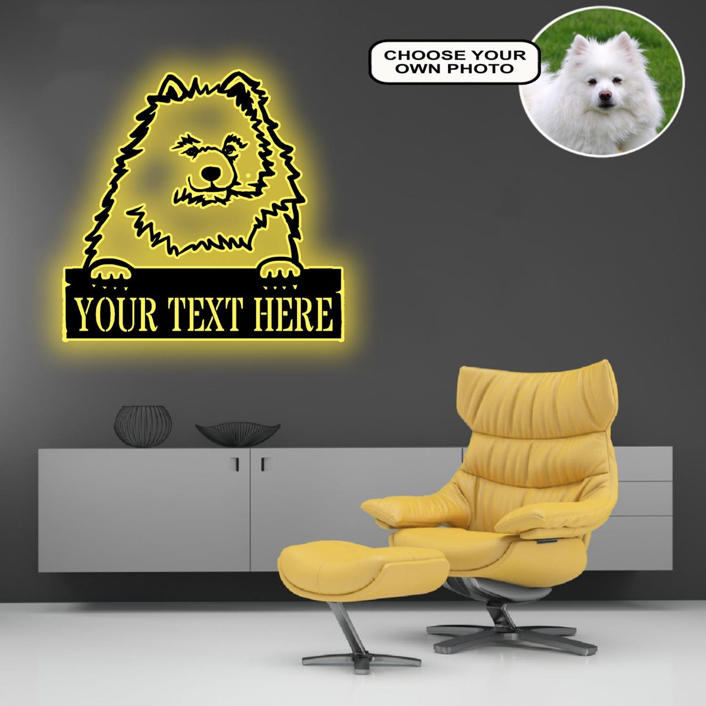 Personalized American eskimos Dog Metal Sign Led Lights Custom Name Photo