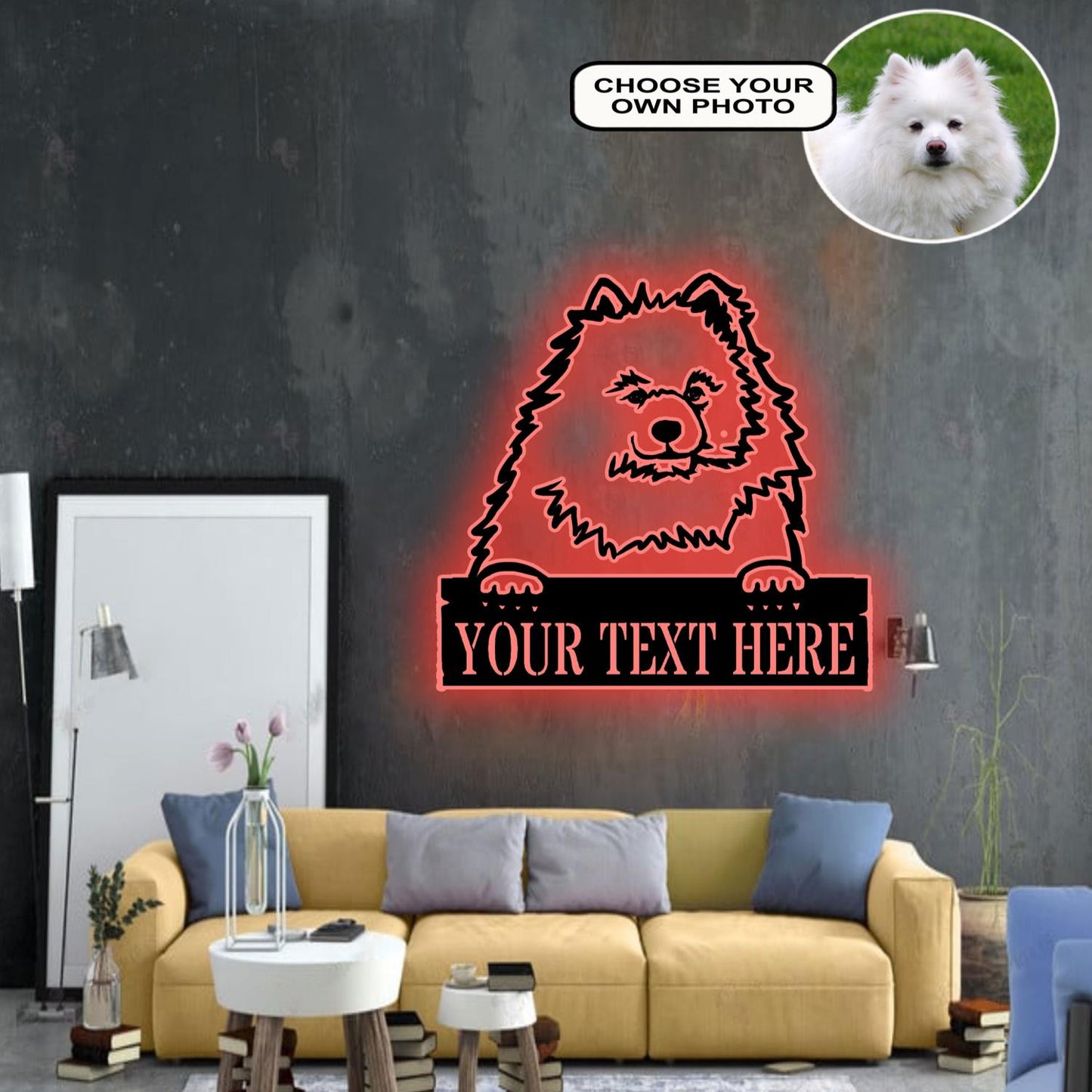 Personalized American eskimos Dog Metal Sign Led Lights Custom Name Photo