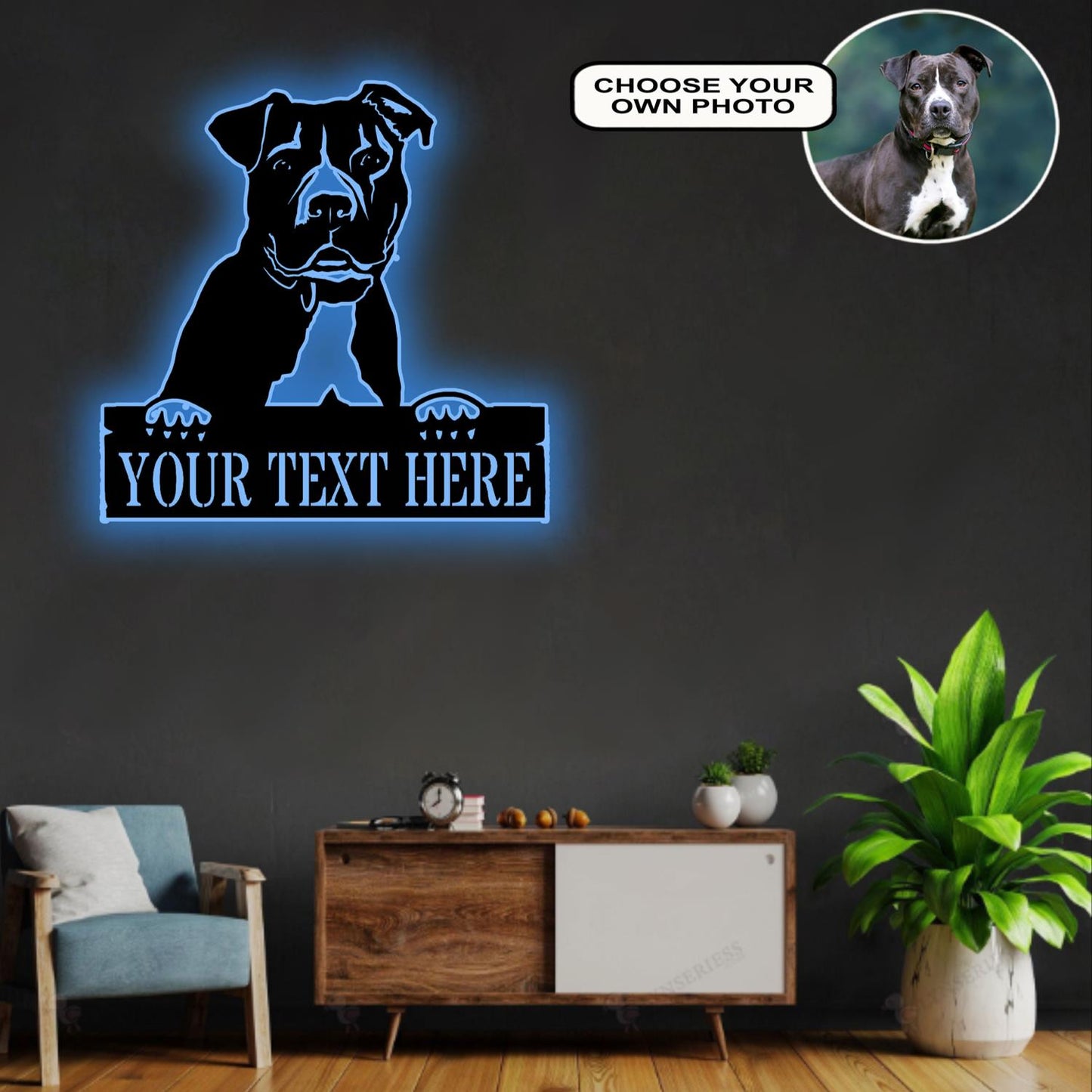 Personalized American pit bull terrier Dog Metal Sign Led Lights Custom Name Photo