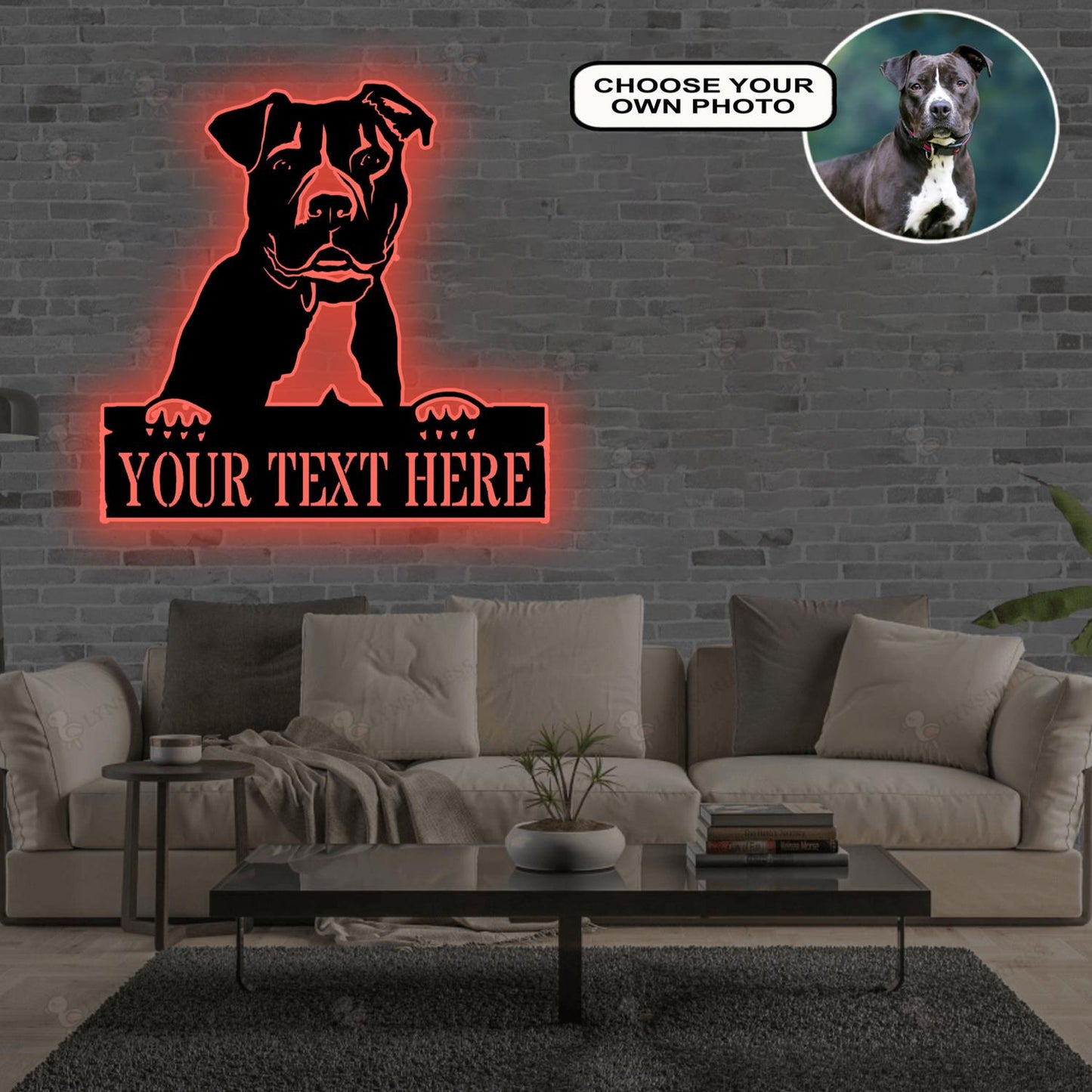 Personalized American pit bull terrier Dog Metal Sign Led Lights Custom Name Photo