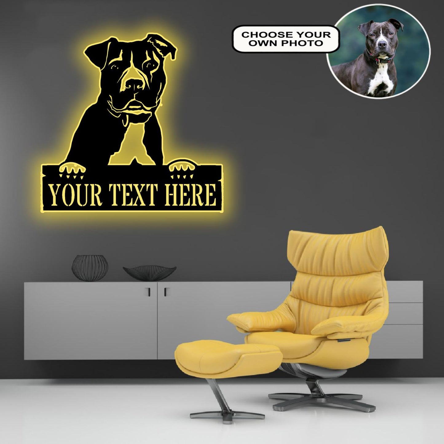 Personalized American pit bull terrier Dog Metal Sign Led Lights Custom Name Photo