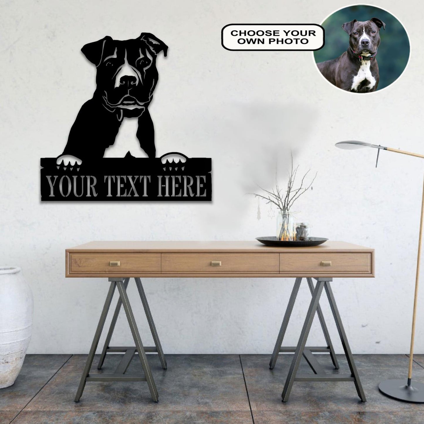 Personalized American pit bull terrier Dog Metal Sign Led Lights Custom Name Photo
