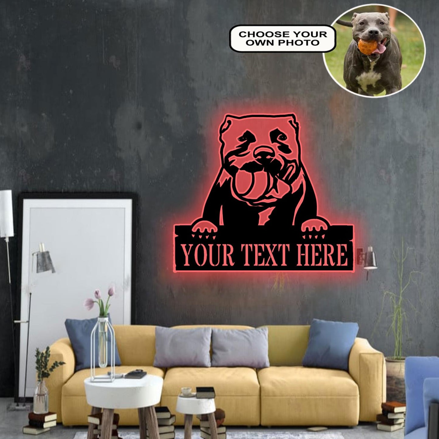 Personalized American Pitbull Dog Metal Sign Led Lights Custom Name Photo
