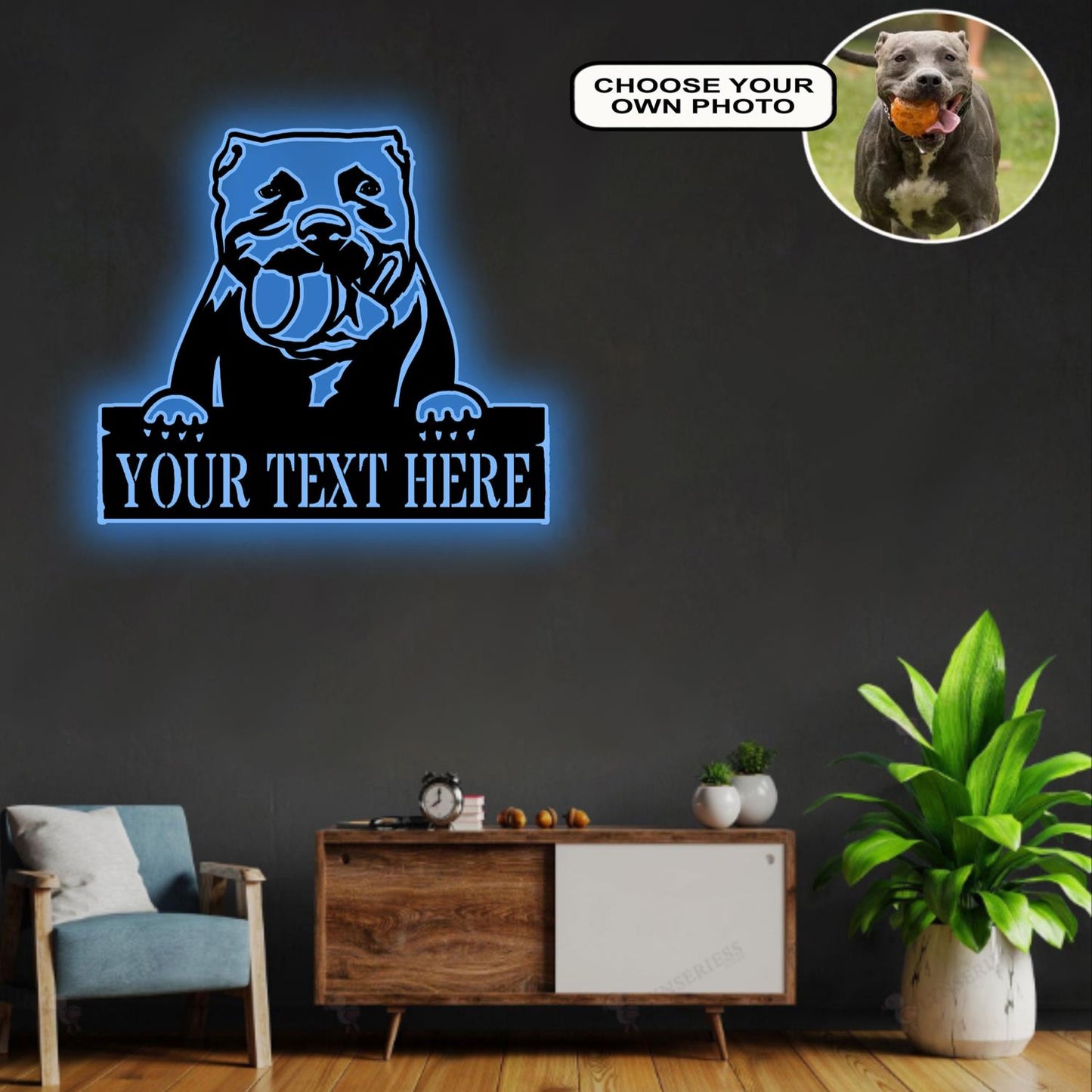 Personalized American Pitbull Dog Metal Sign Led Lights Custom Name Photo