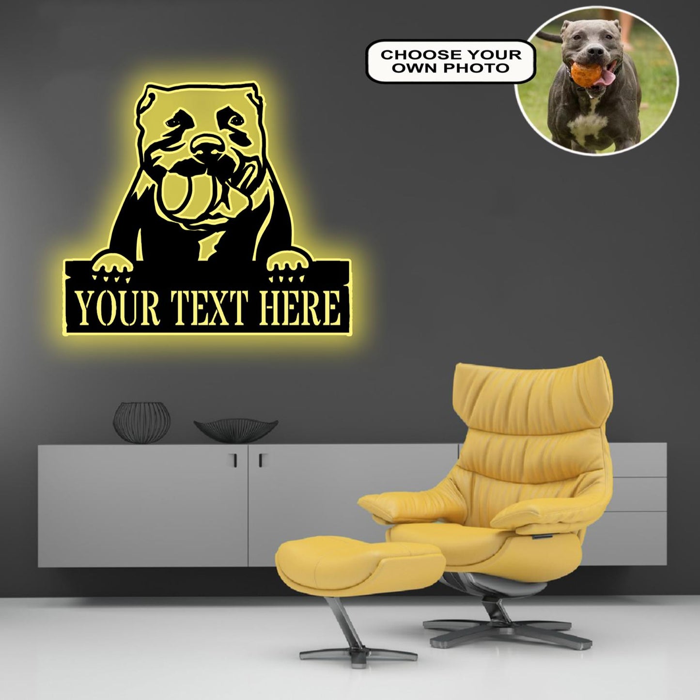 Personalized American Pitbull Dog Metal Sign Led Lights Custom Name Photo