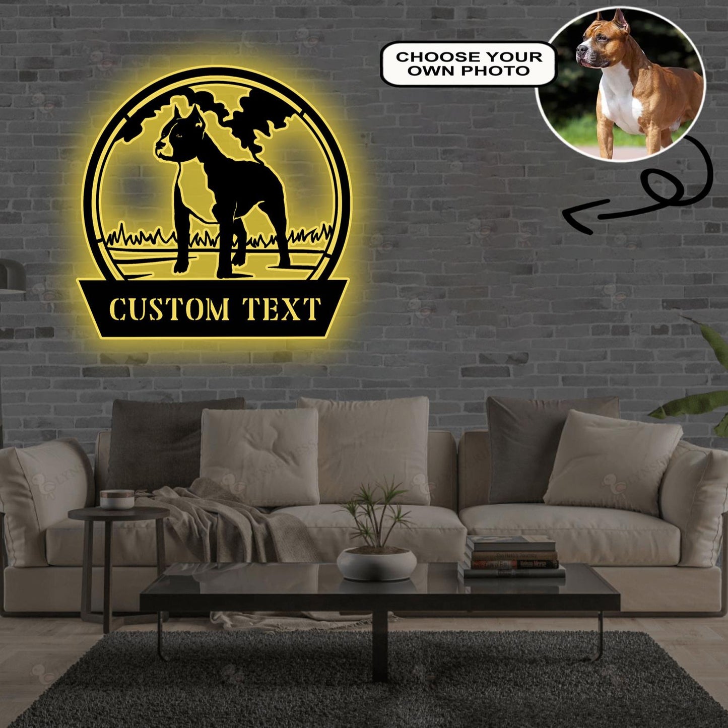 Personalized American Staffordshire terrier Dog Metal Sign Led Lights Custom Name Photo