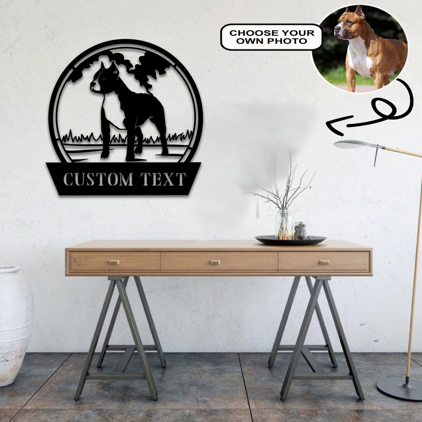 Personalized American Staffordshire terrier Dog Metal Sign Led Lights Custom Name Photo