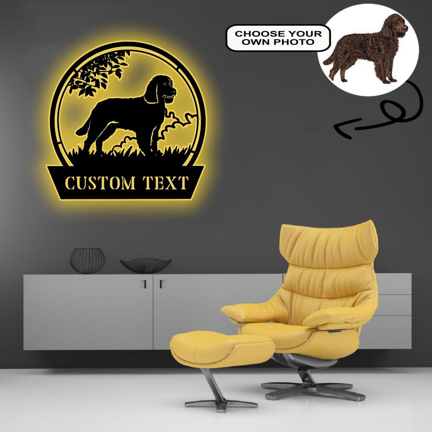 Personalized American water spaniel Dog Metal Sign Led Lights Custom Name Photo