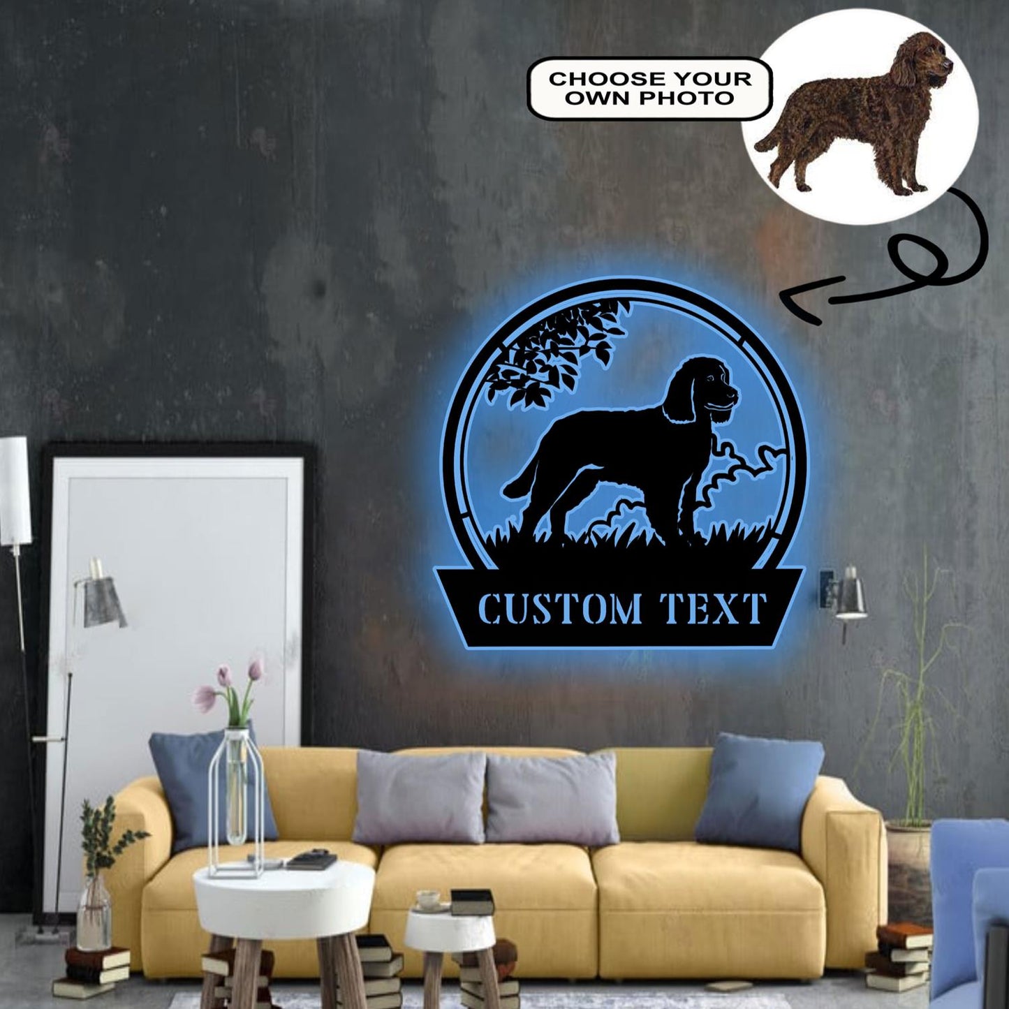 Personalized American water spaniel Dog Metal Sign Led Lights Custom Name Photo