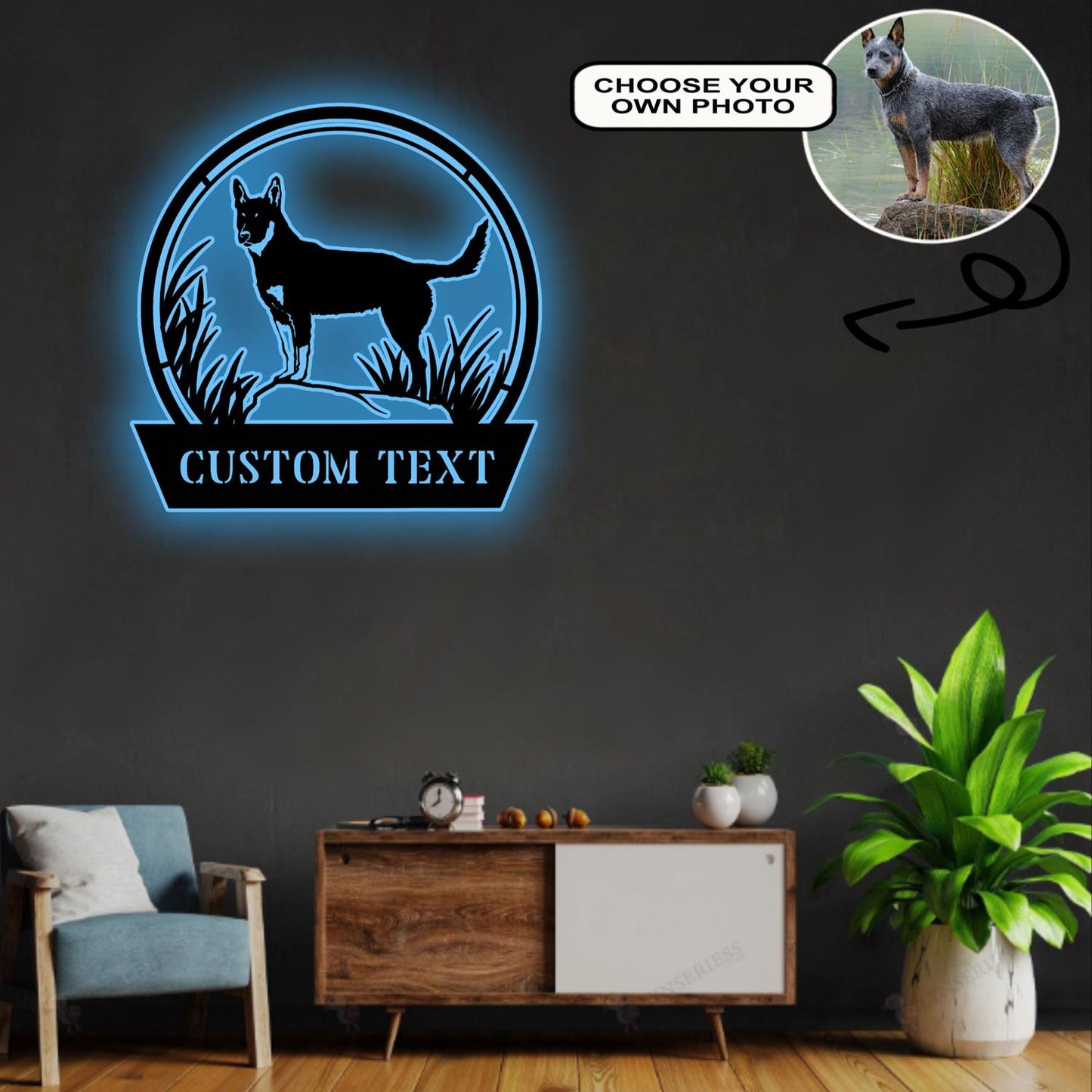 Personalized Australian cattle dog Dog Metal Sign Led Lights Custom Name Photo