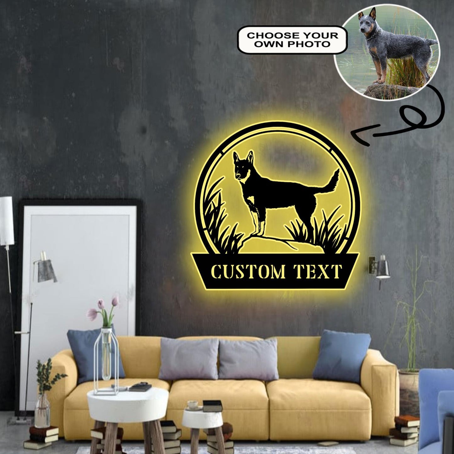 Personalized Australian cattle dog Dog Metal Sign Led Lights Custom Name Photo