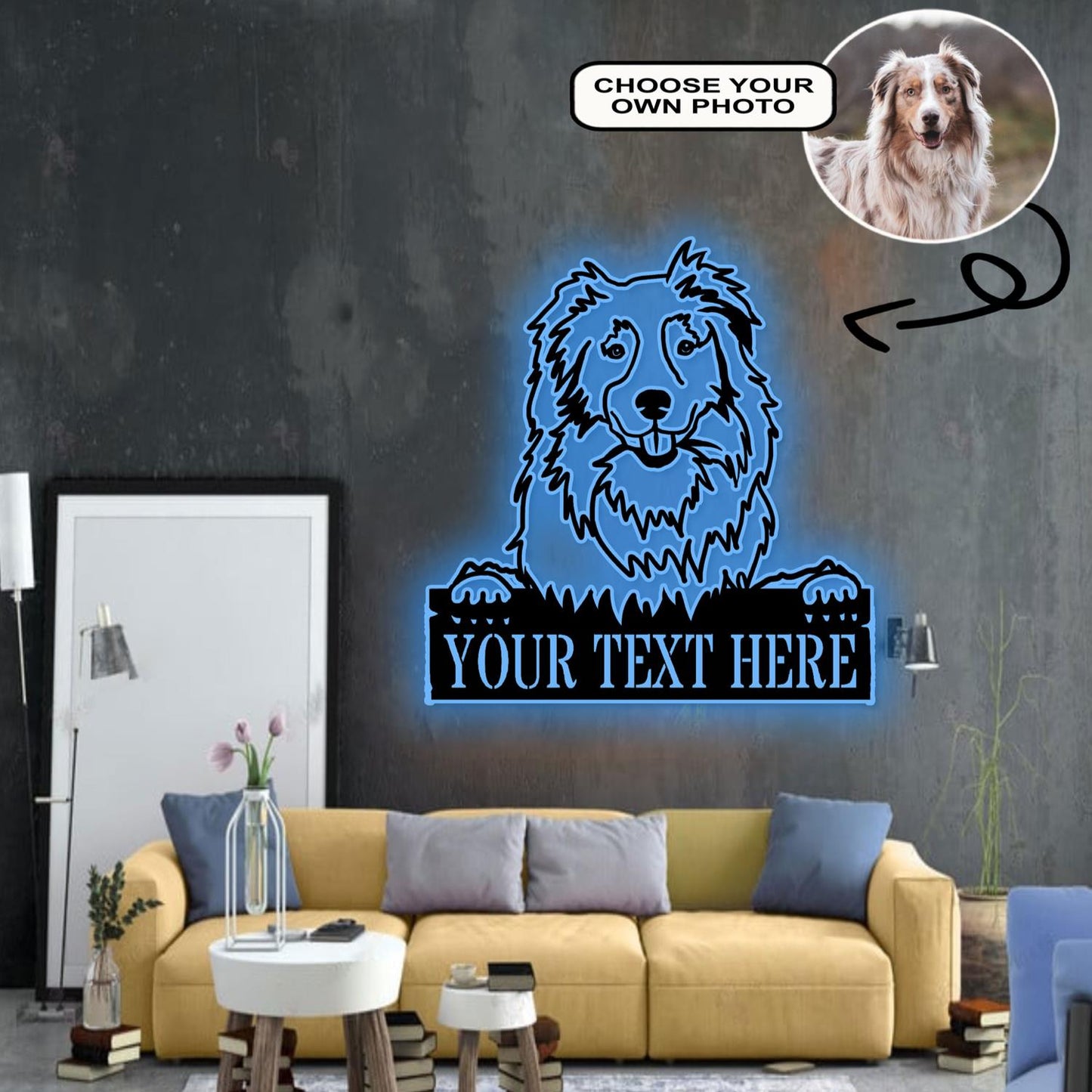 Personalized Australian shepherd Dog Metal Sign Led Lights Custom Name Photo