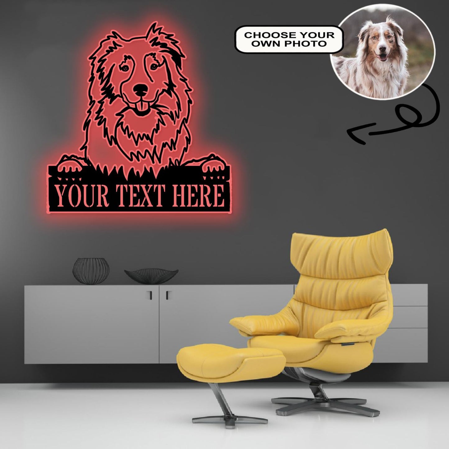 Personalized Australian shepherd Dog Metal Sign Led Lights Custom Name Photo