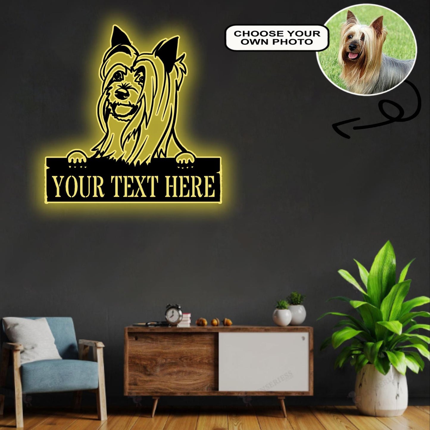 Personalized Australian silky terrier Dog Metal Sign Led Lights Custom Name Photo