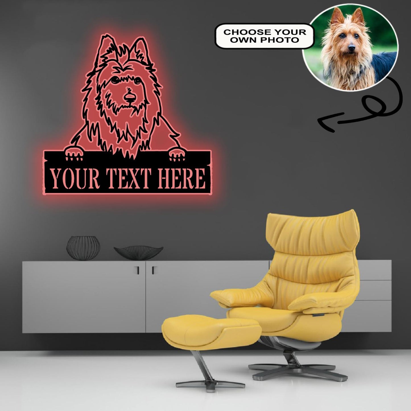 Personalized Australian terrier Dog Metal Sign Led Lights Custom Name Photo