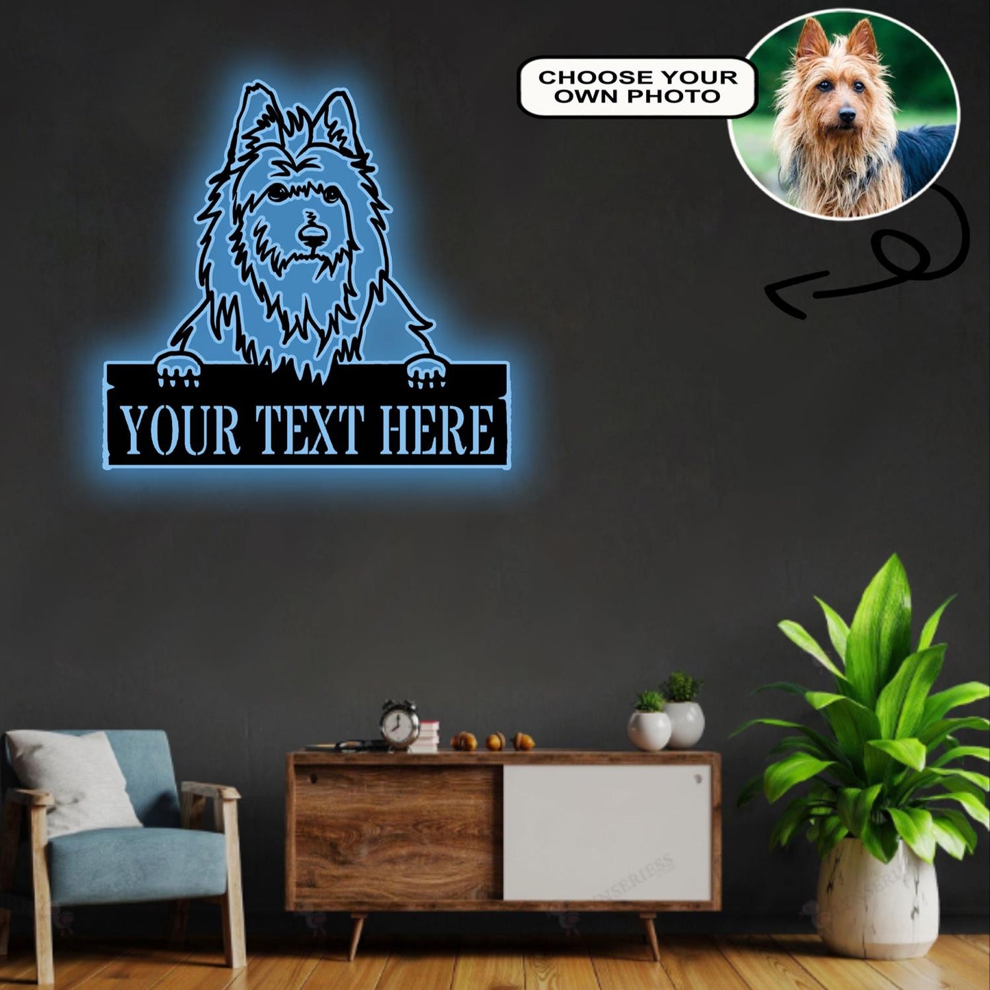 Personalized Australian terrier Dog Metal Sign Led Lights Custom Name Photo