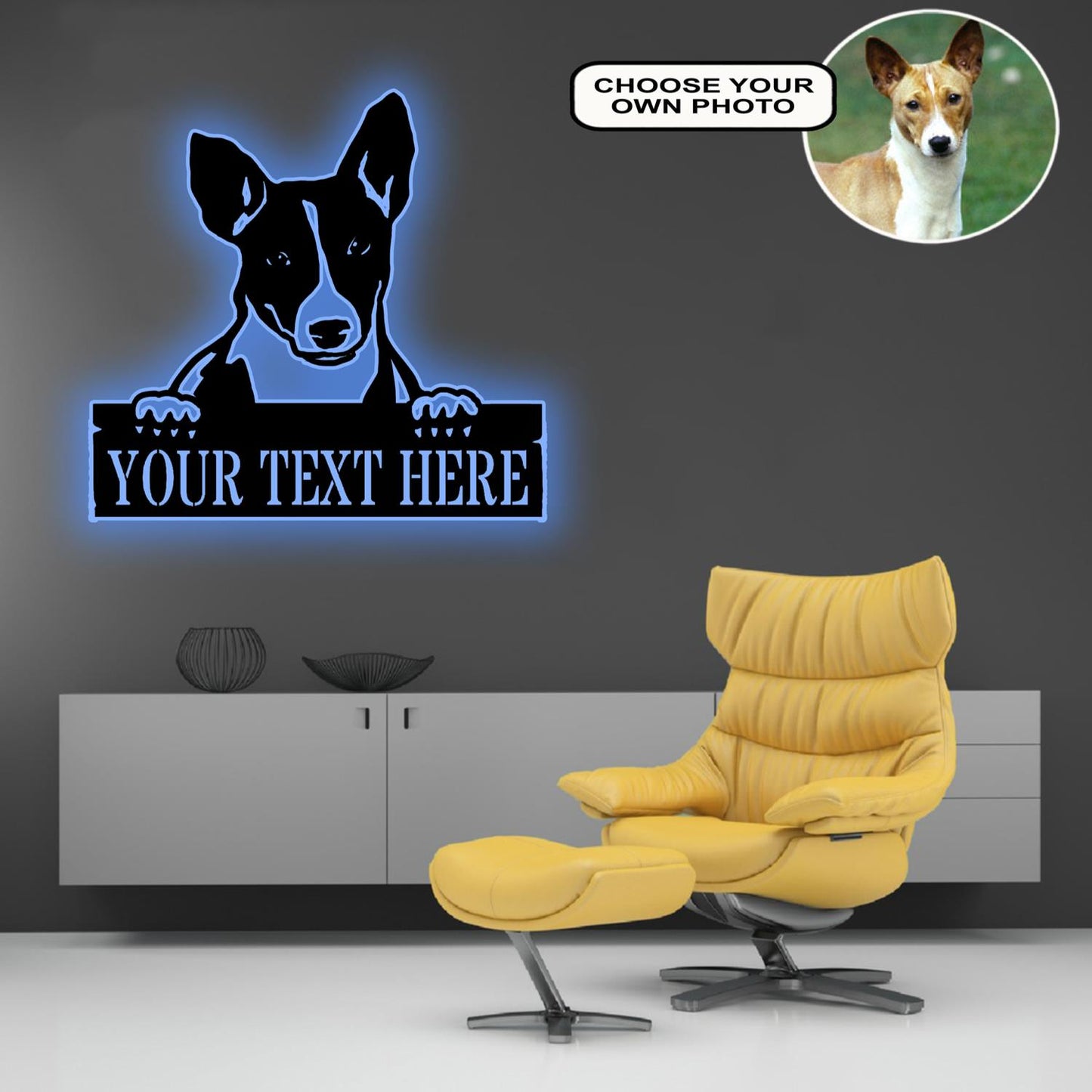 Personalized Basenji Dog Metal Sign Led Lights Custom Name Photo