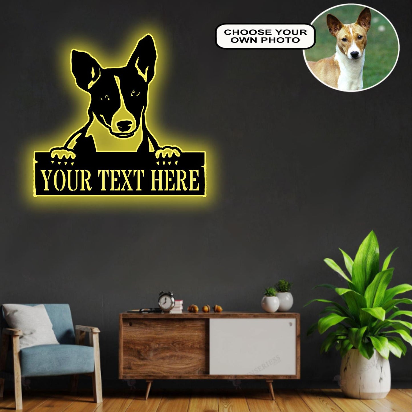 Personalized Basenji Dog Metal Sign Led Lights Custom Name Photo