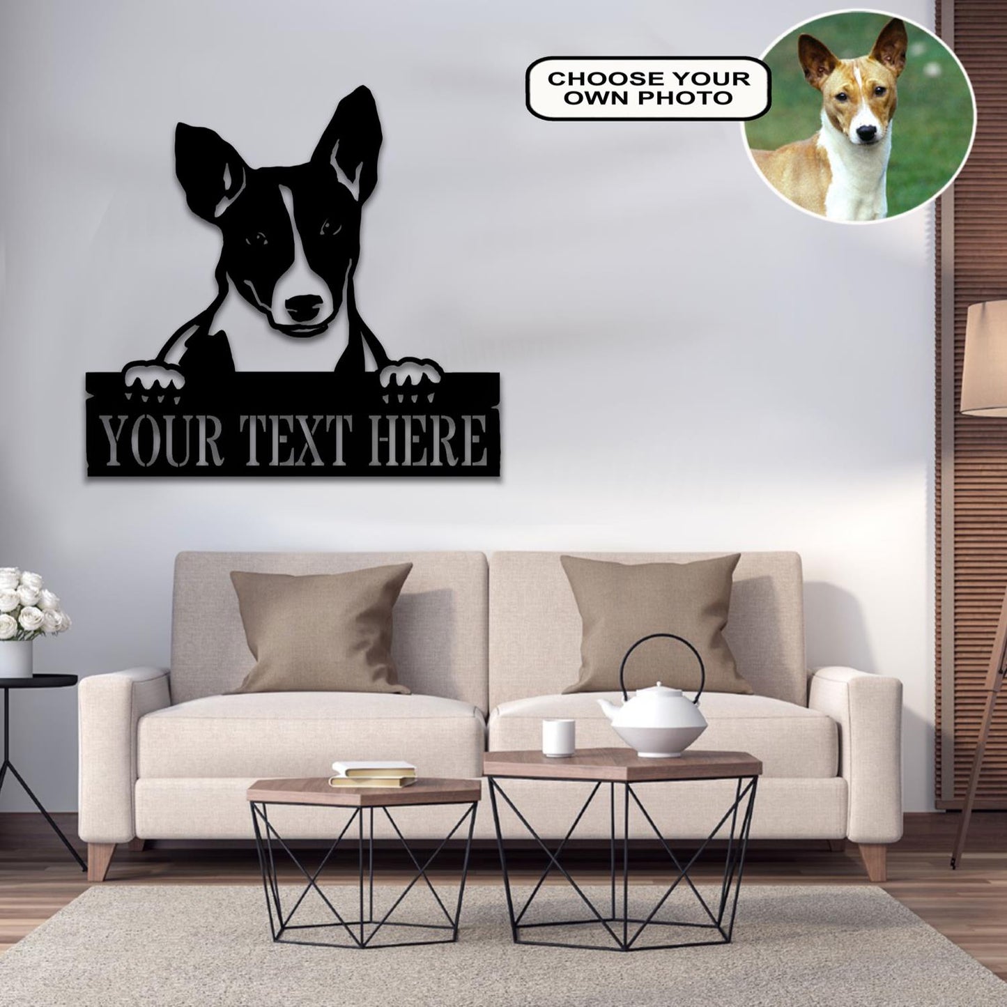 Personalized Basenji Dog Metal Sign Led Lights Custom Name Photo