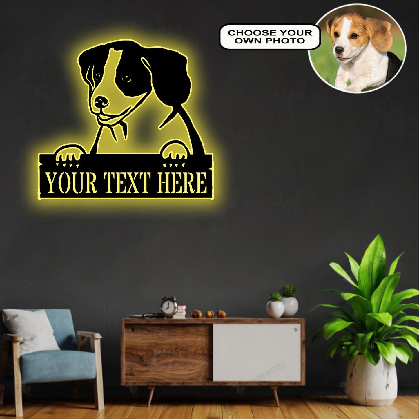 Personalized Beagle Dog Metal Sign Led Lights Custom Name Photo
