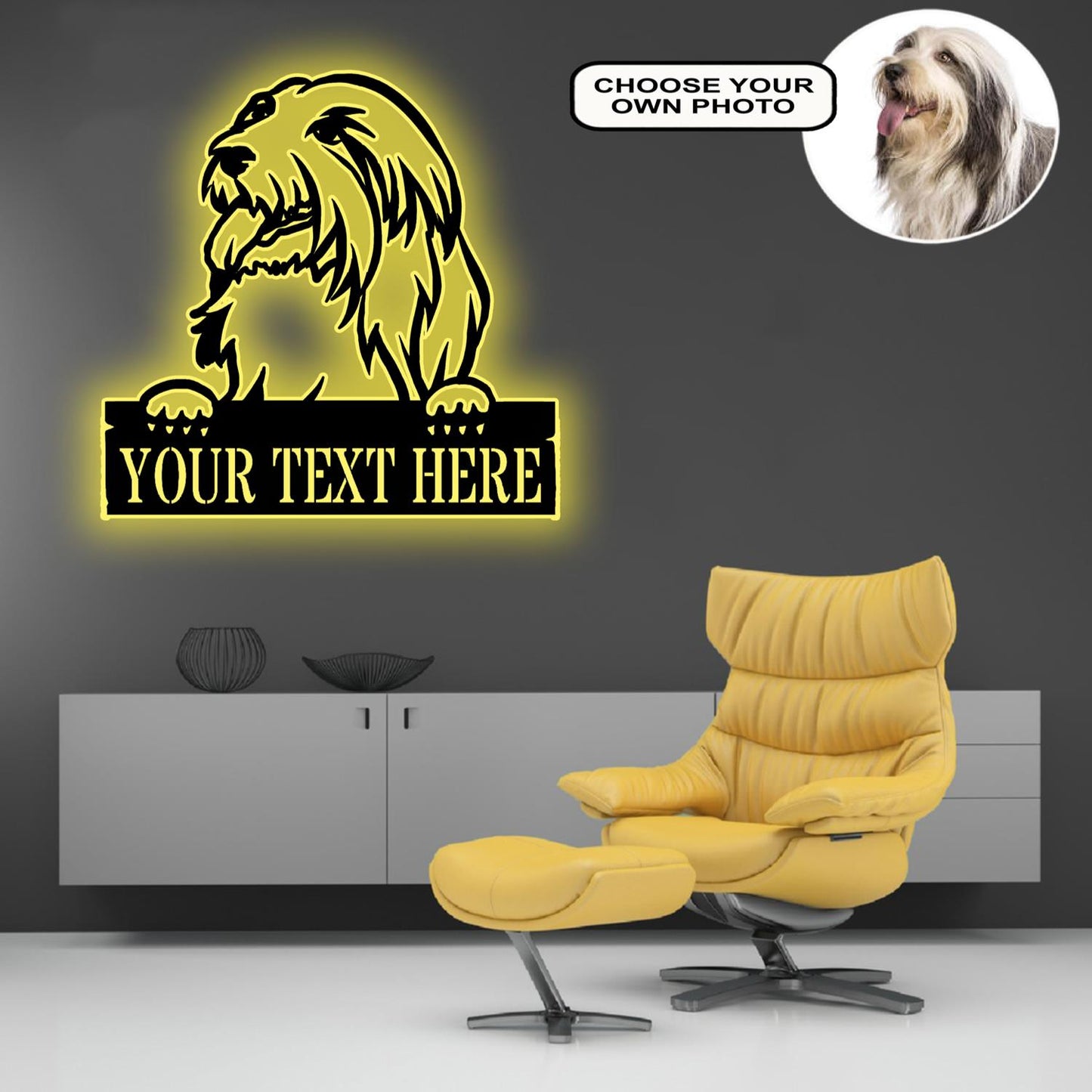 Personalized Bearded collie Dog Metal Sign Led Lights Custom Name Photo