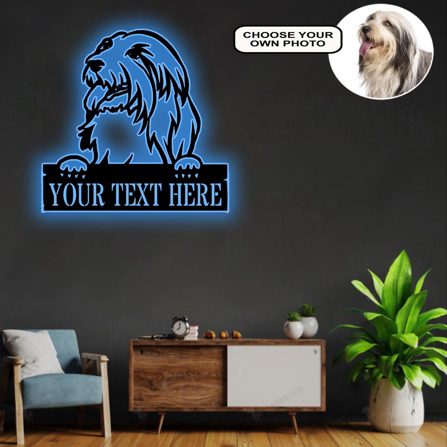 Personalized Bearded collie Dog Metal Sign Led Lights Custom Name Photo