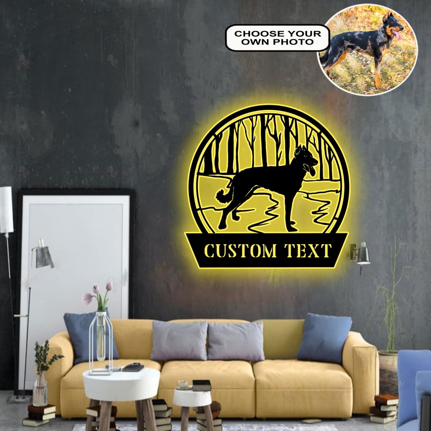 Personalized Beauceron Dog Metal Sign Led Lights Custom Name Photo
