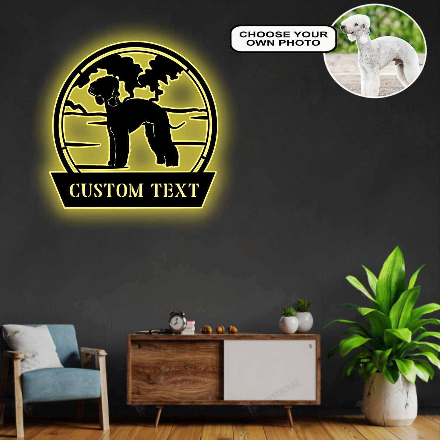 Personalized Bedlington terrier Dog Metal Sign Led Lights Custom Name Photo