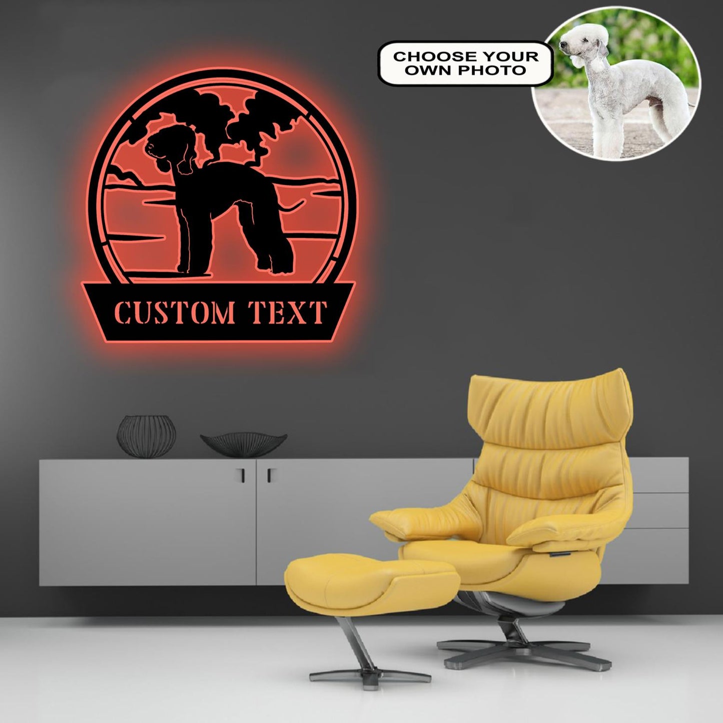 Personalized Bedlington terrier Dog Metal Sign Led Lights Custom Name Photo
