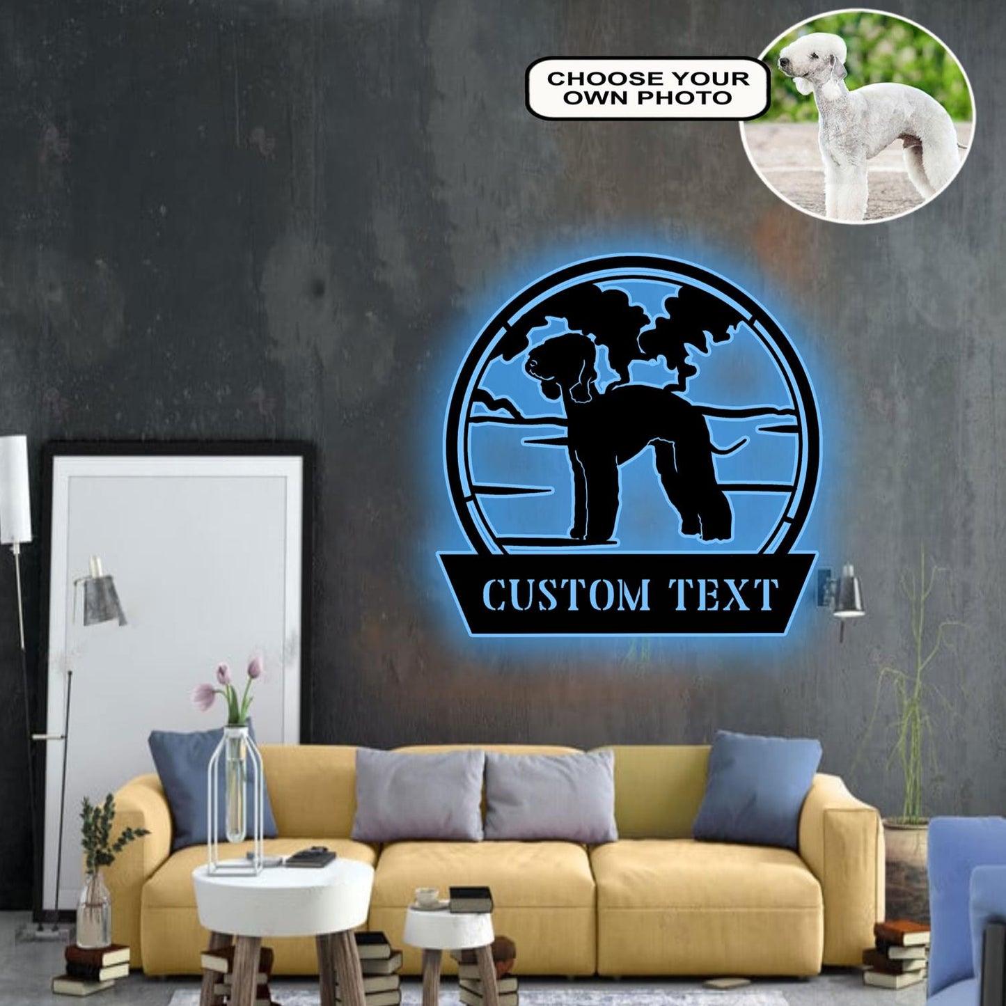 Personalized Bedlington terrier Dog Metal Sign Led Lights Custom Name Photo
