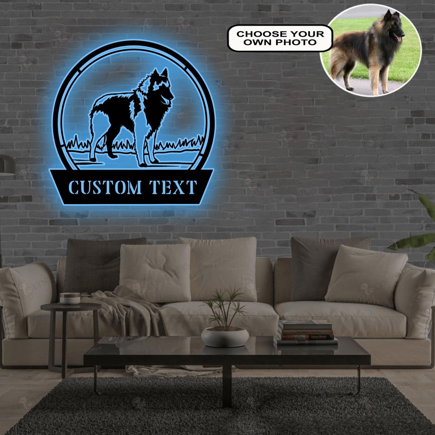 Personalized Belgian tervuren Dog Metal Sign Led Lights Custom Name Photo