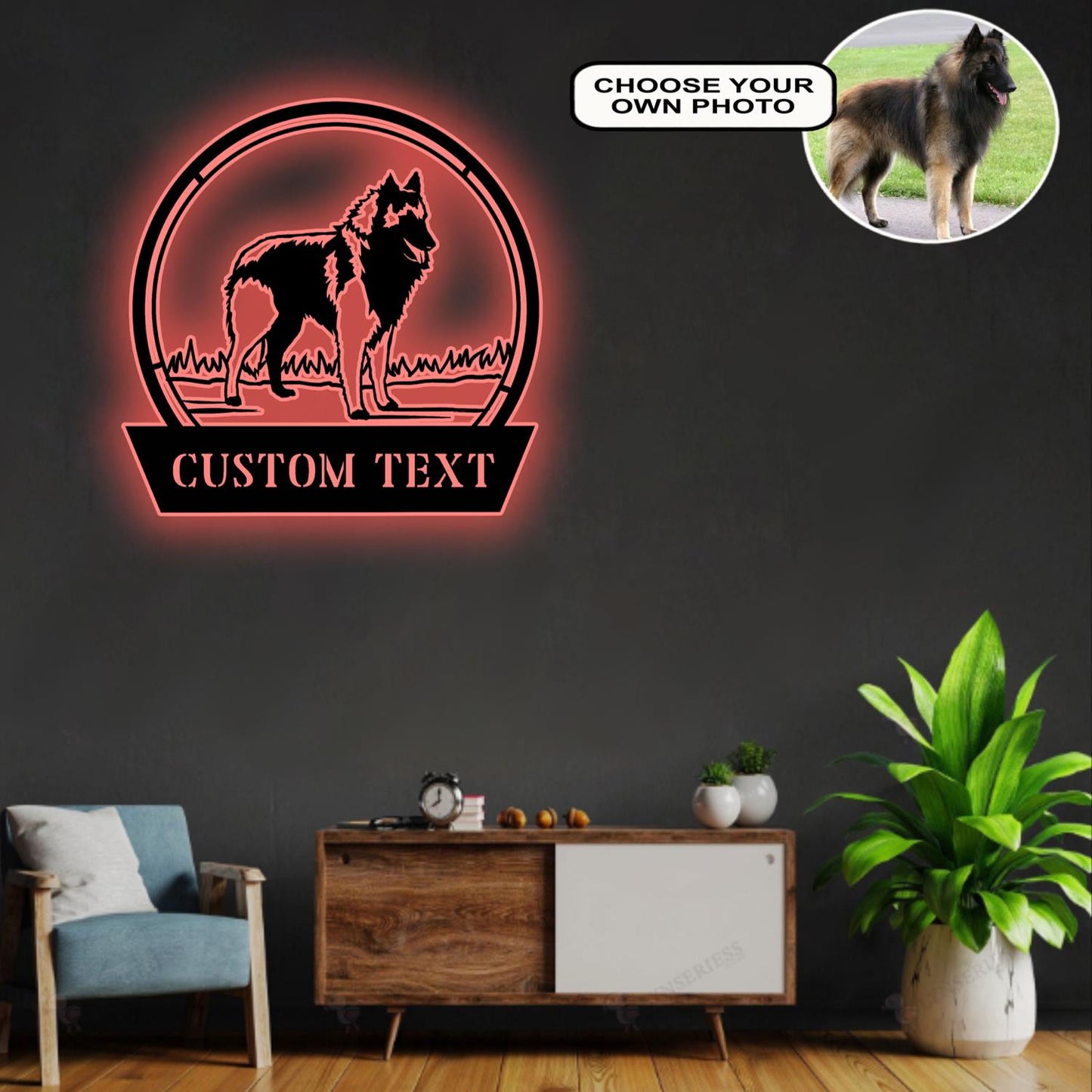Personalized Belgian tervuren Dog Metal Sign Led Lights Custom Name Photo