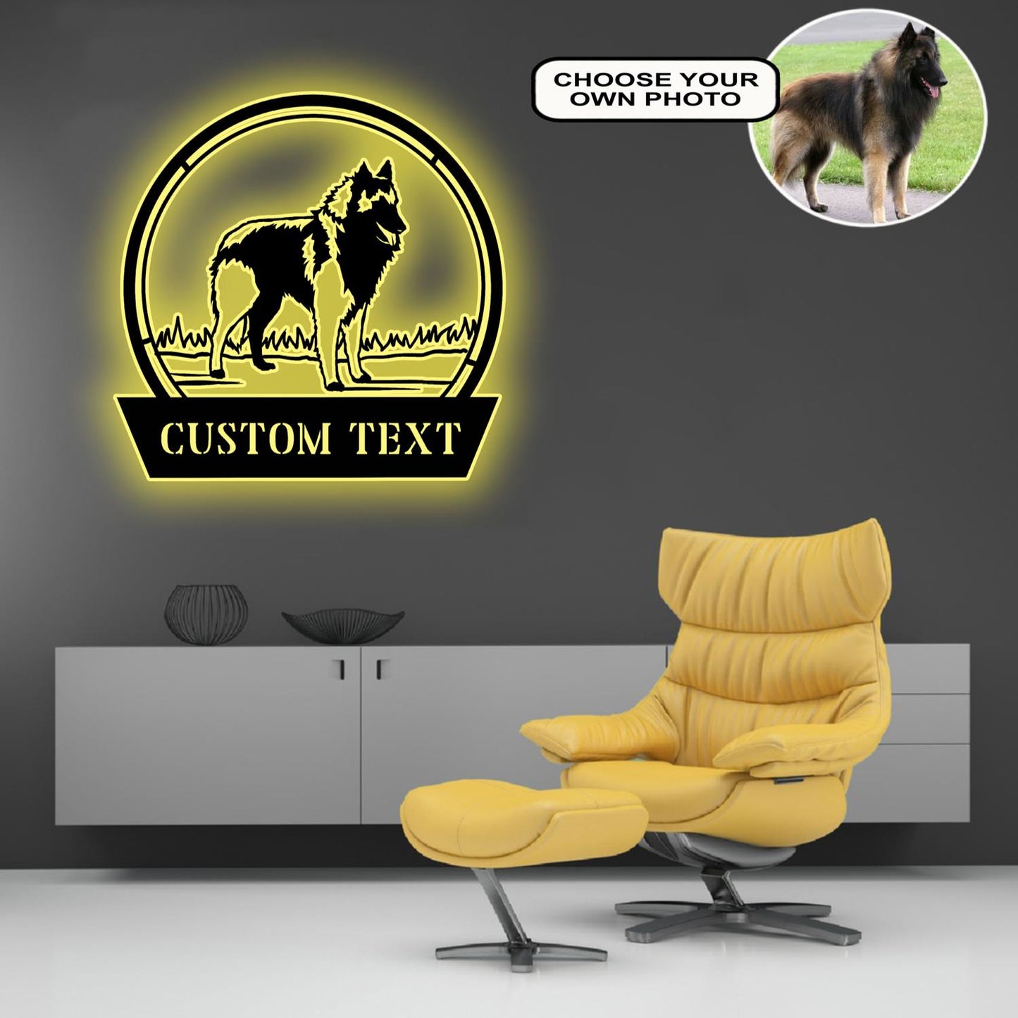 Personalized Belgian tervuren Dog Metal Sign Led Lights Custom Name Photo