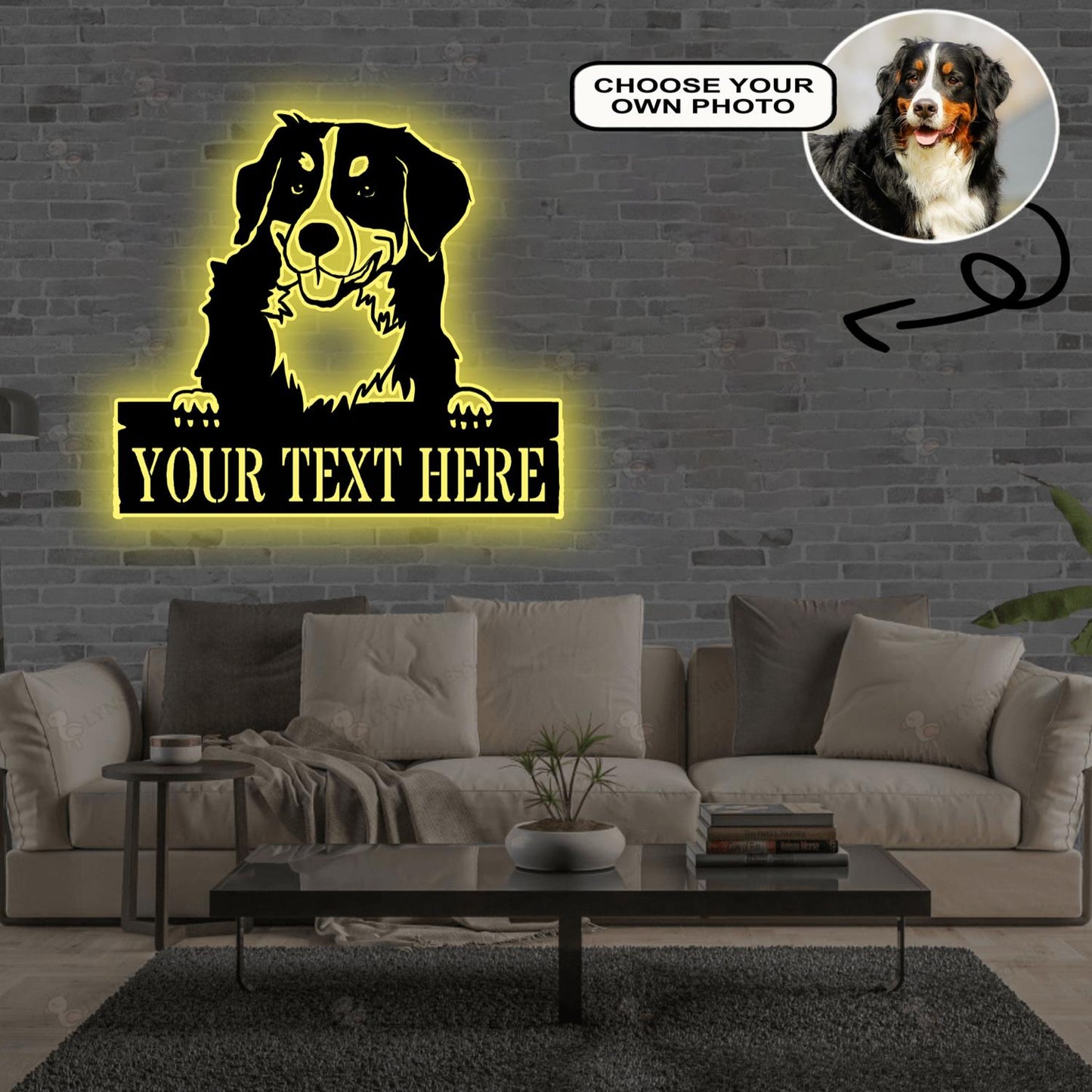 Personalized Bernese Mountain Dog Metal Sign Led Lights Custom Name Photo