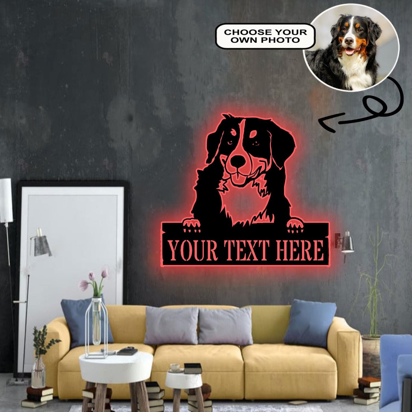 Personalized Bernese Mountain Dog Metal Sign Led Lights Custom Name Photo