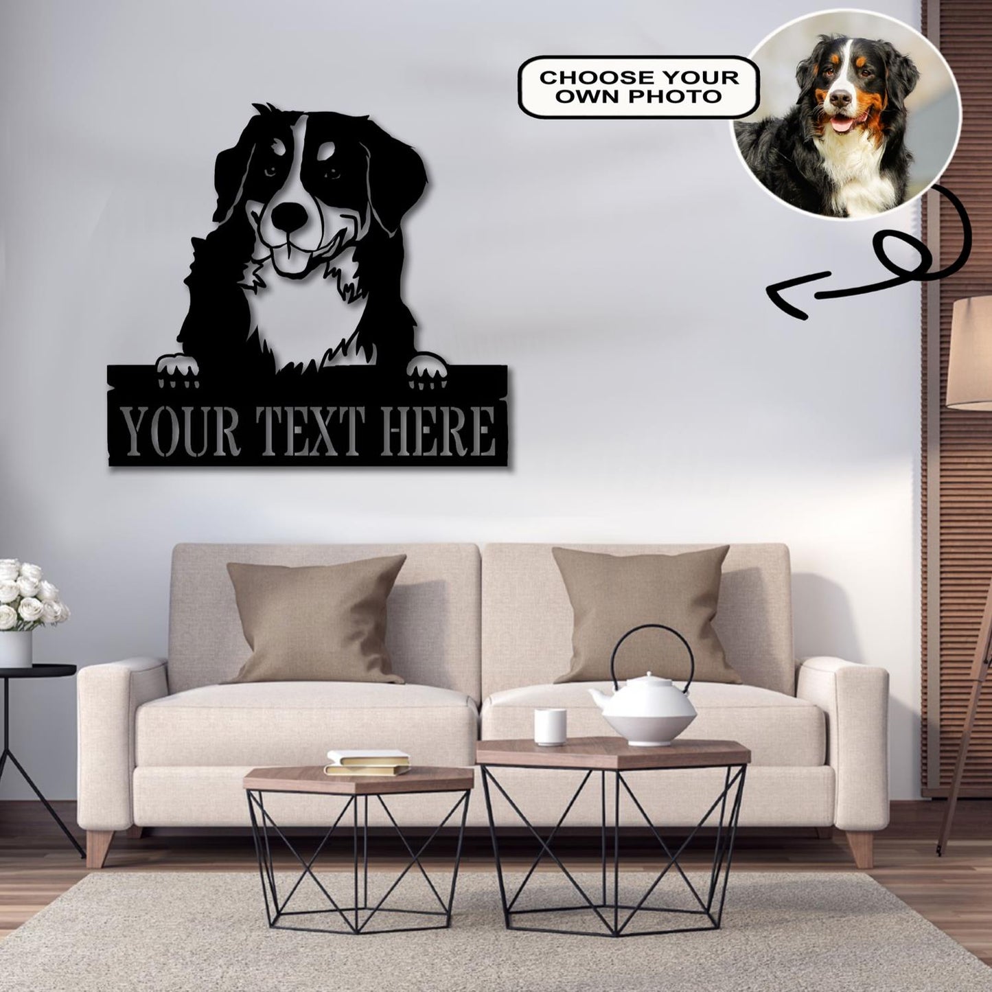 Personalized Bernese Mountain Dog Metal Sign Led Lights Custom Name Photo