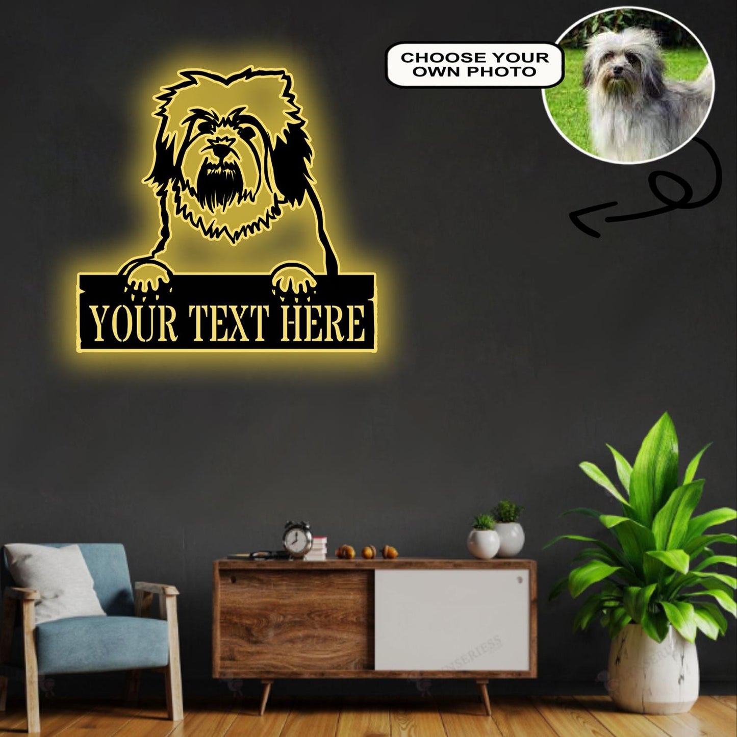Personalized Bichon-lyon Dog Metal Sign Led Lights Custom Name Photo