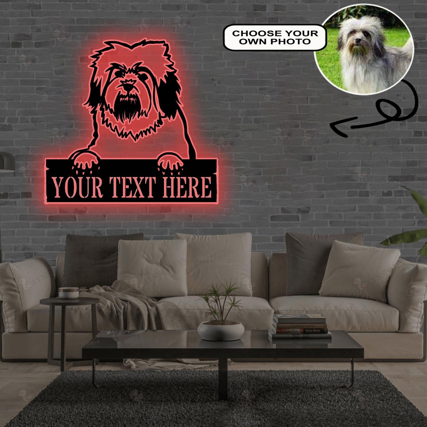 Personalized Bichon-lyon Dog Metal Sign Led Lights Custom Name Photo