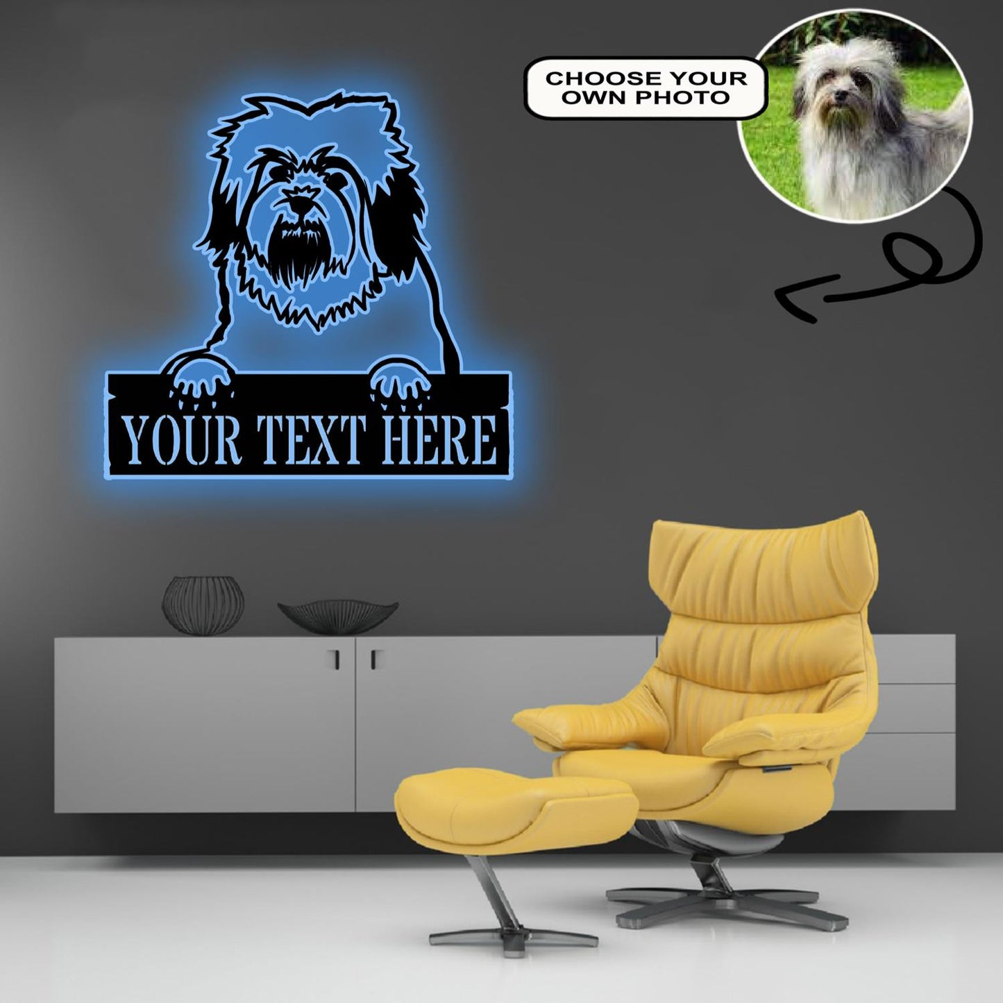 Personalized Bichon-lyon Dog Metal Sign Led Lights Custom Name Photo
