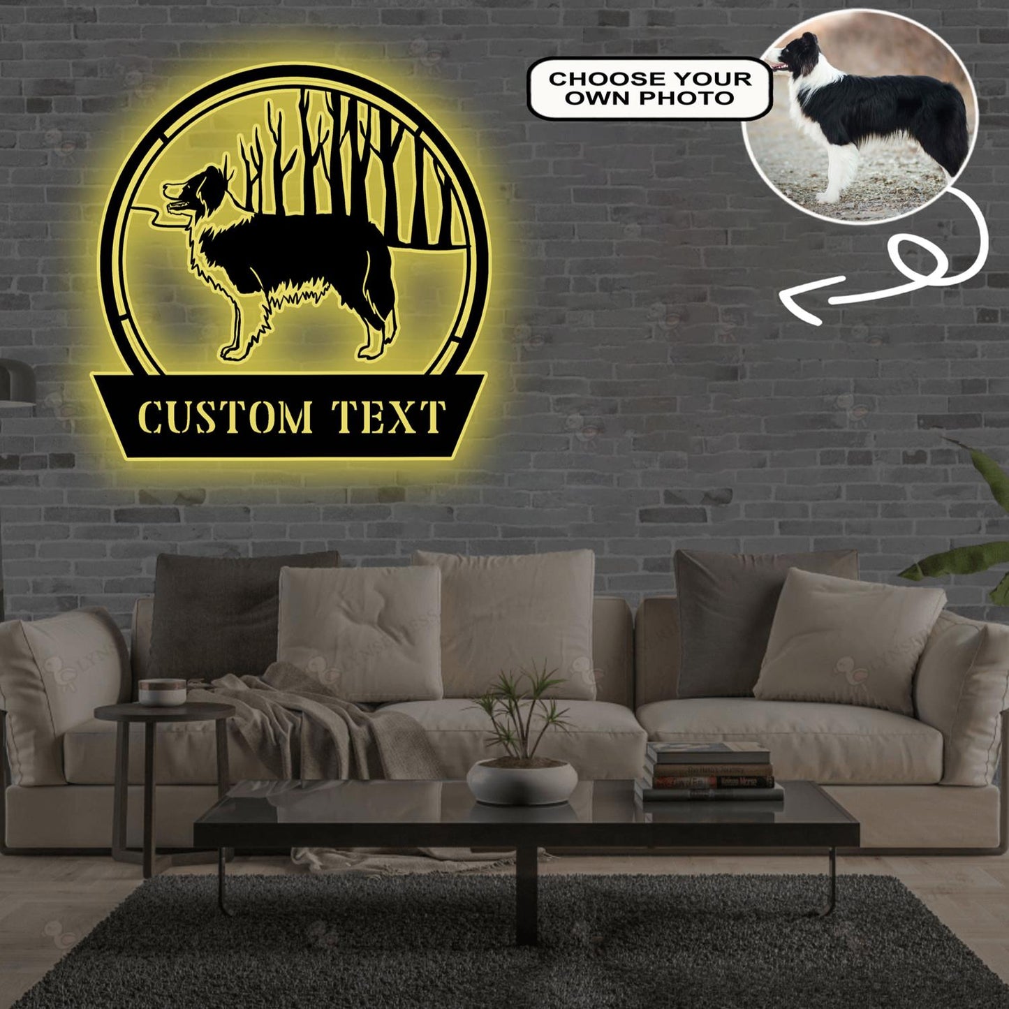 Personalized Border collie Dog Metal Sign Led Lights Custom Name Photo