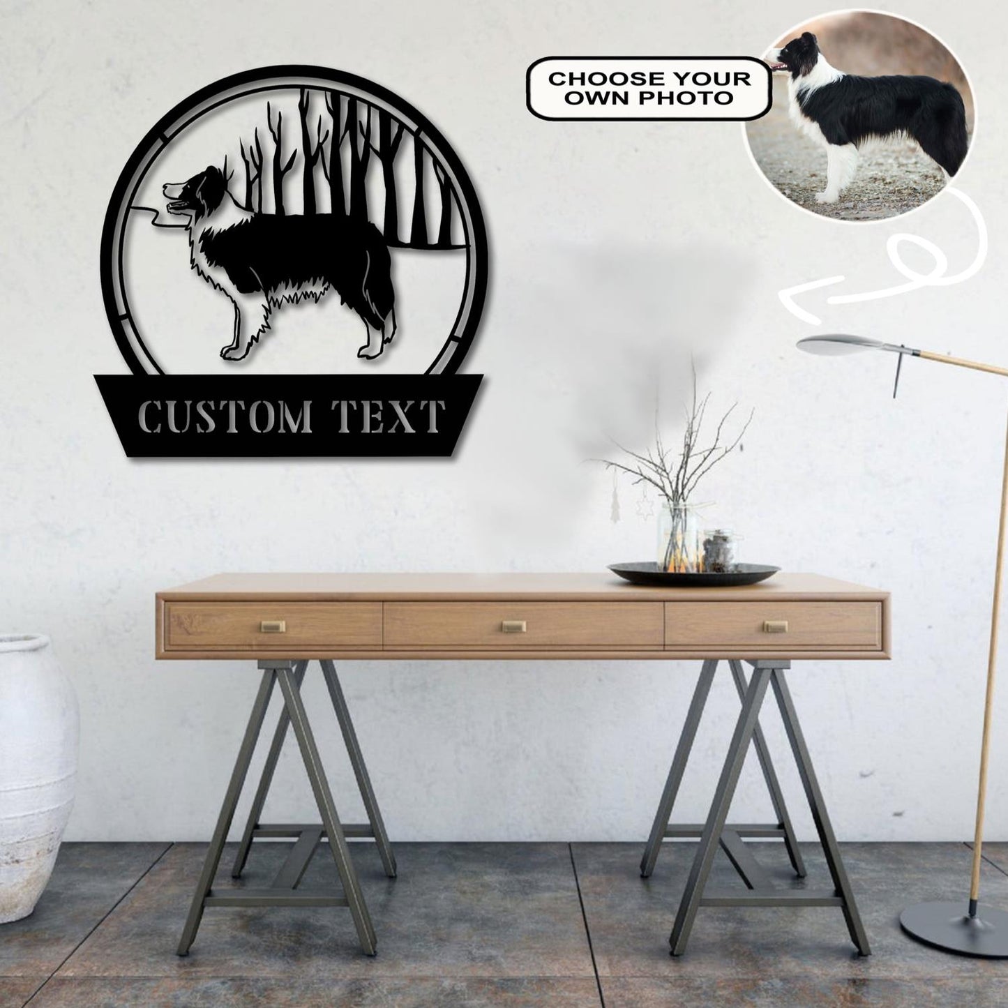 Personalized Border collie Dog Metal Sign Led Lights Custom Name Photo