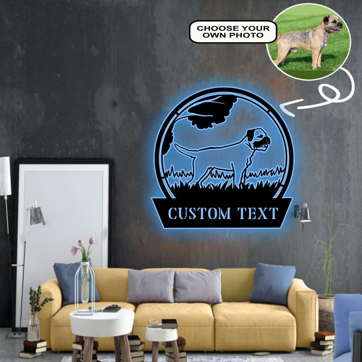 Personalized Border terrier Dog Metal Sign Led Lights Custom Name Photo