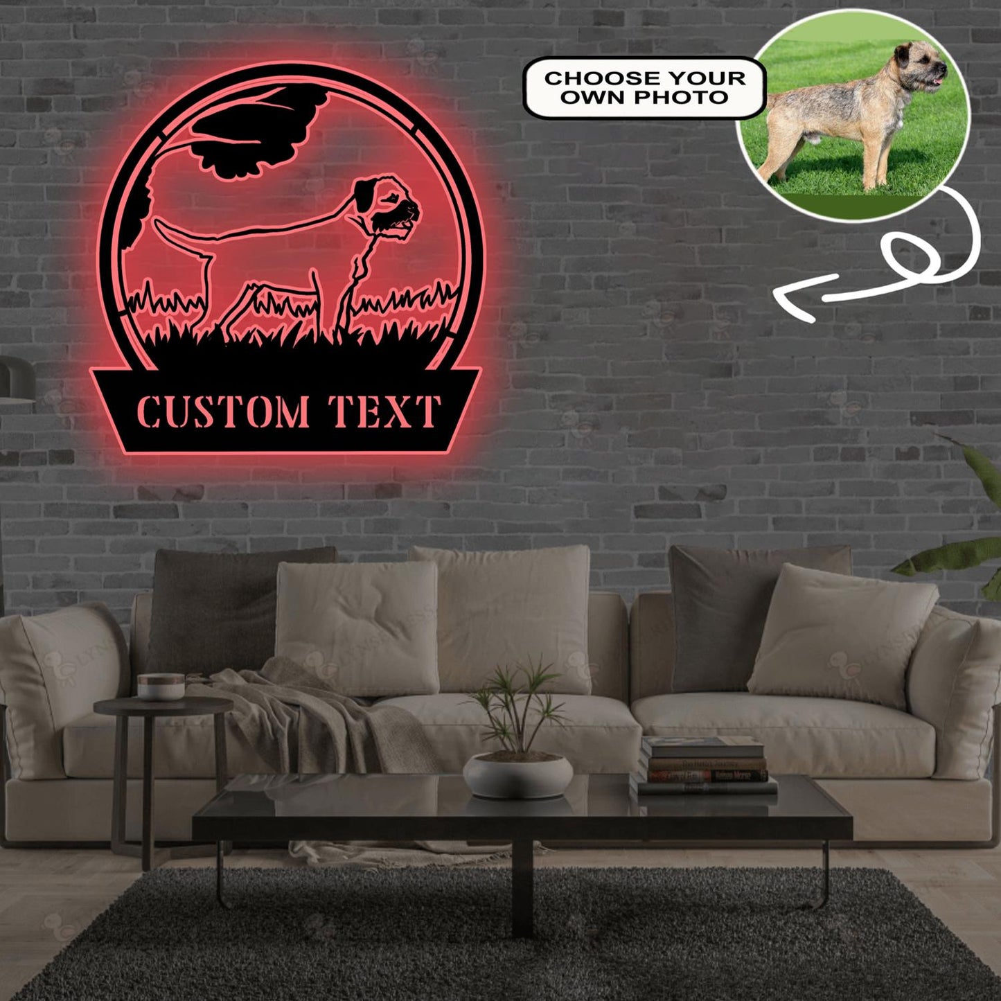 Personalized Border terrier Dog Metal Sign Led Lights Custom Name Photo