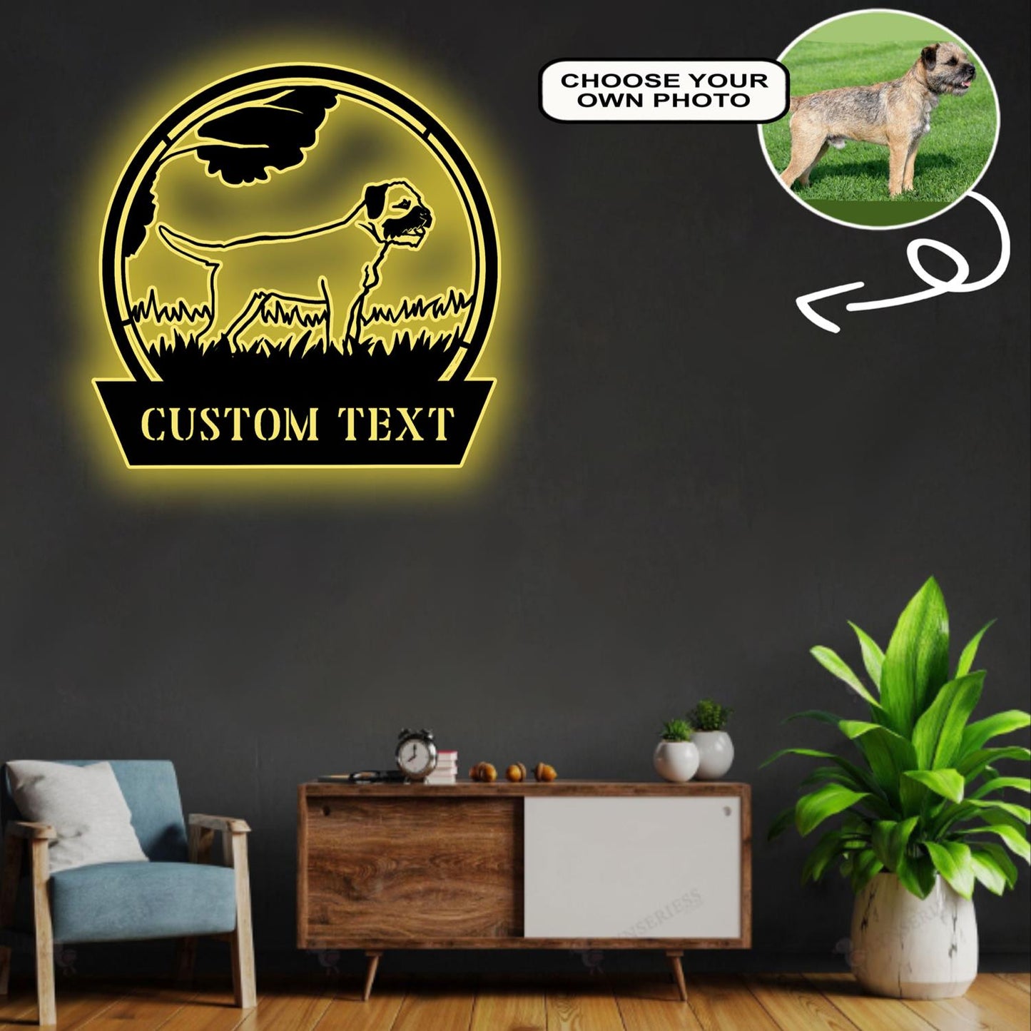 Personalized Border terrier Dog Metal Sign Led Lights Custom Name Photo
