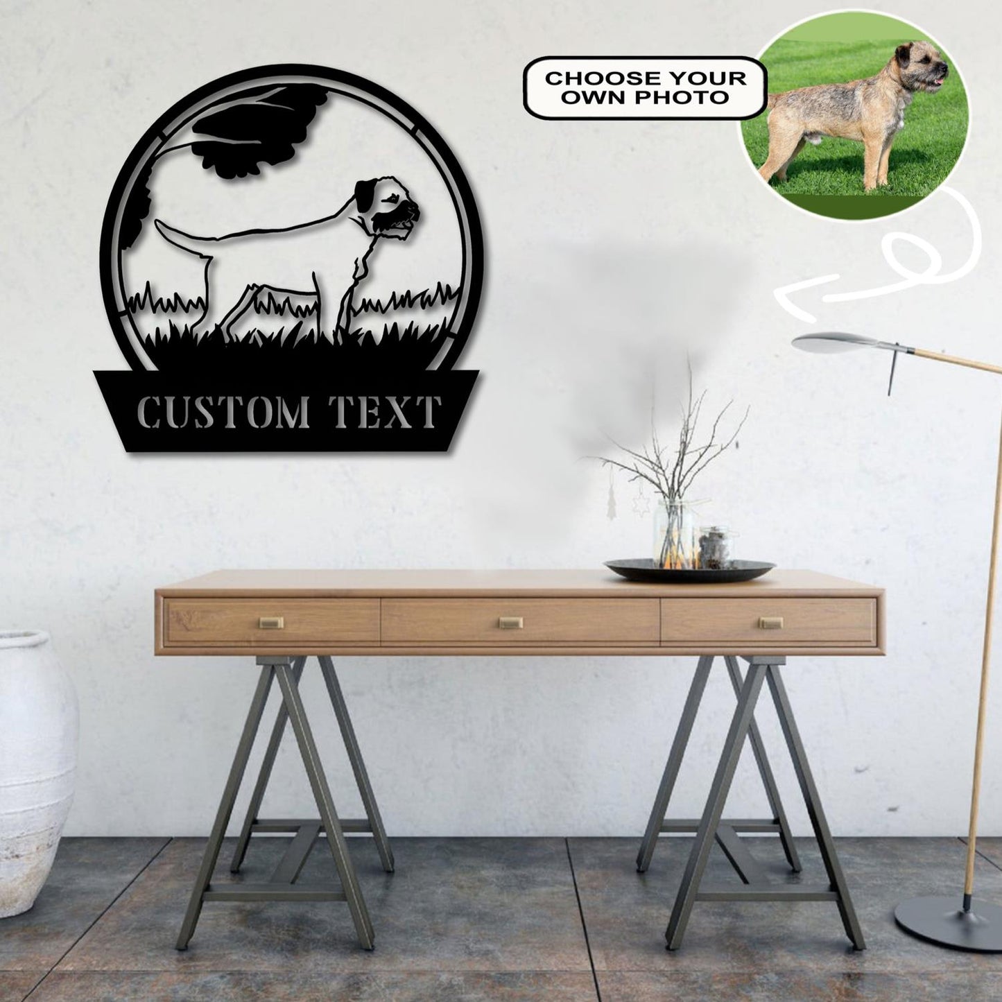 Personalized Border terrier Dog Metal Sign Led Lights Custom Name Photo