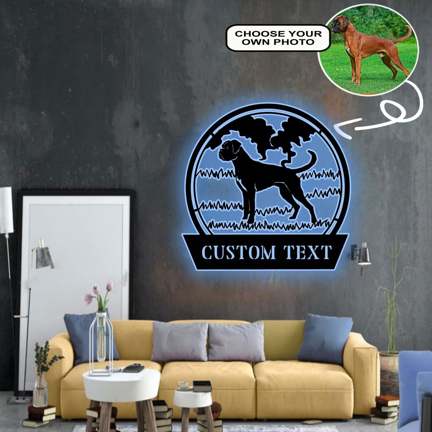Personalized Boxer Dog Metal Sign Led Lights Custom Name Photo